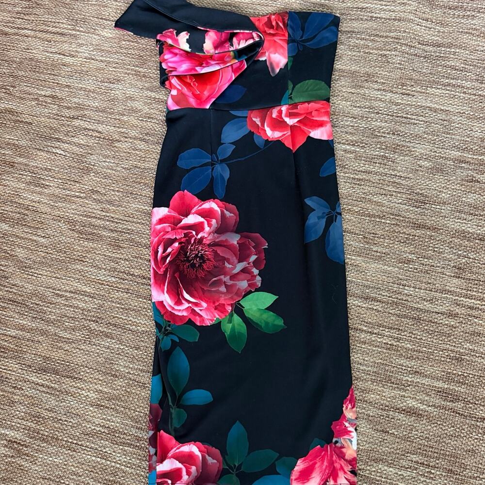 ASOS Black Floral One-Shoulder Bodycon Midi Dress Size US 4